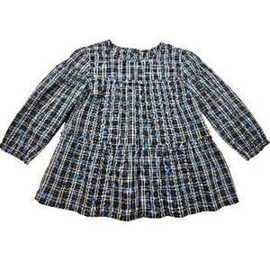 J.Crew Crewcuts Tiered Shirt Top Plaid Polka-Dots Cotton Blue Youth‎ Girls 14